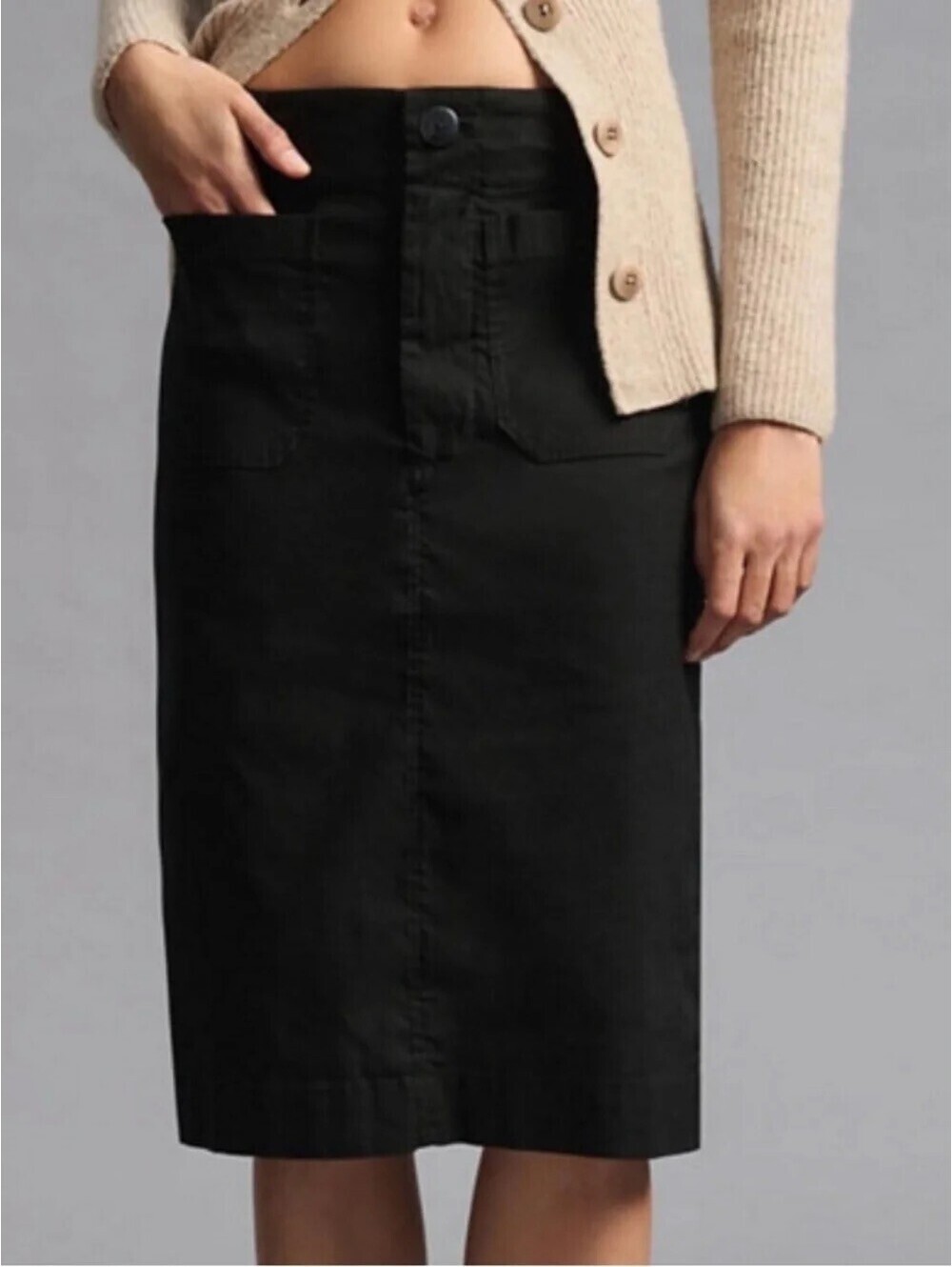 Anthropologie Maeve EUC Women's Black Colette Pencil Knee Length Skirt Size M